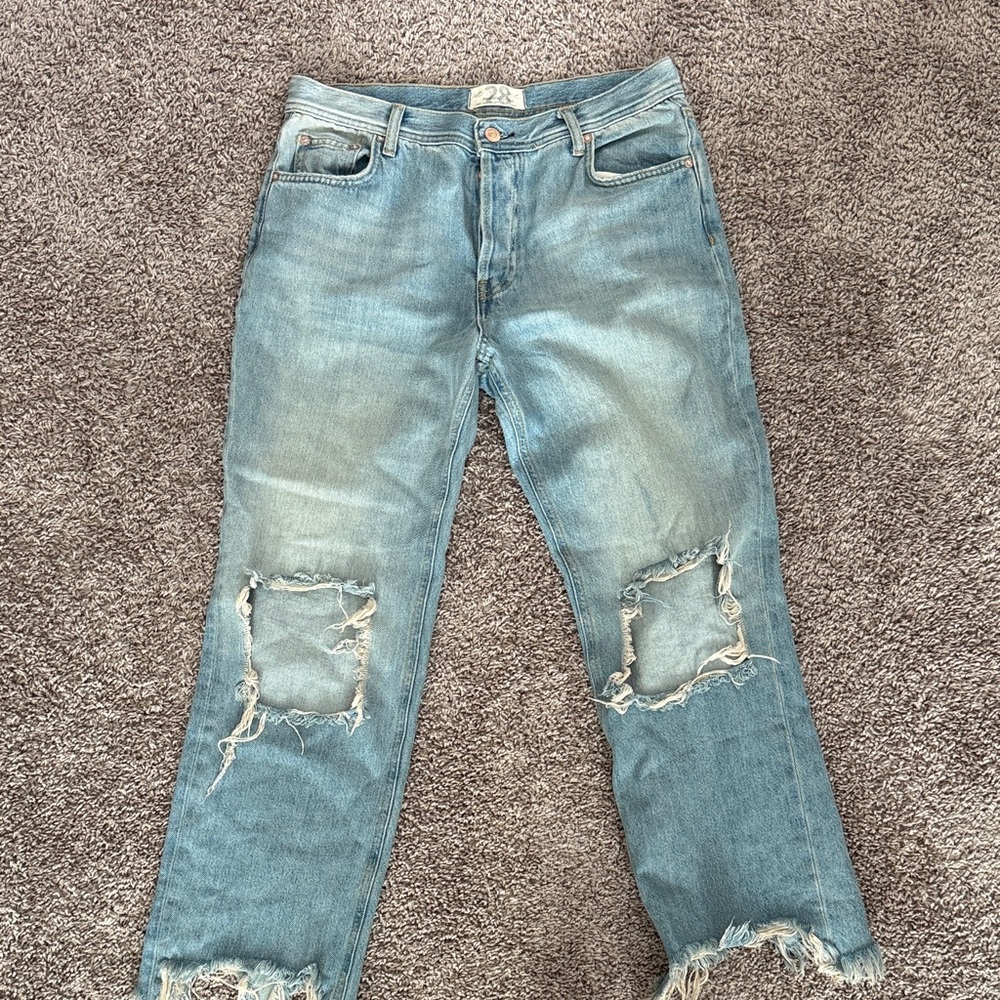 Free People Distressed Blue Ankle Jeans